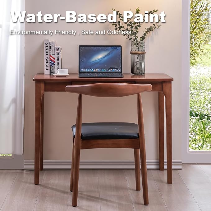 Solid Wood Desk with Drawers, Home Office Desk for Small Spaces, Gaming Work Study Desk, Student PC Desk for Bedroom, Easy to Assemble (Cherry Color, 39.4 inch)