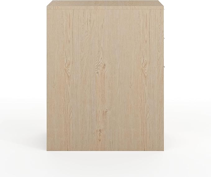 Martha Stewart Kayden Home Office Modular Desk with Drawer and 3 Drawer File Cabinet in Light Natural with Brushed Gold Hardware