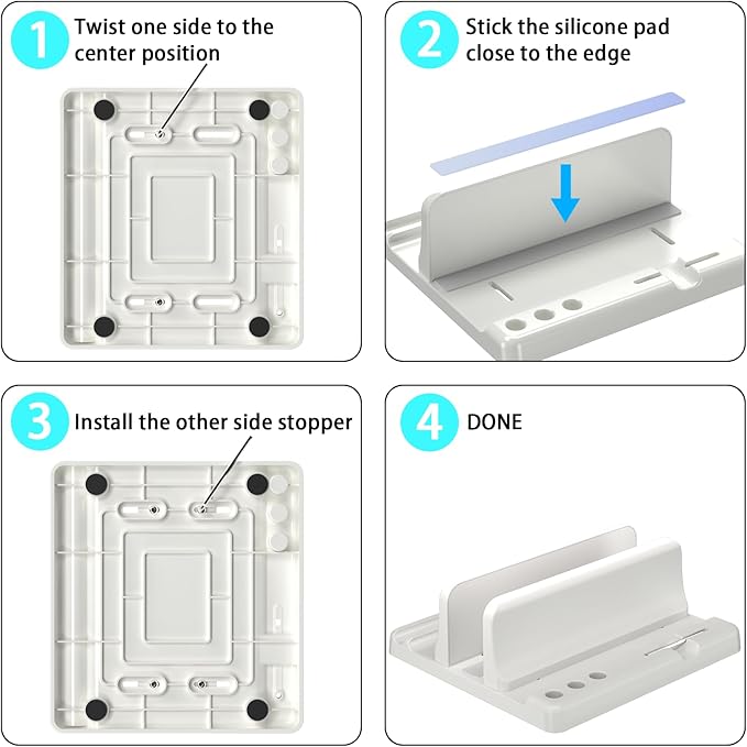 Vertical Laptop Stand Holder - Adjustable ABS Plastic Desktop Management Notebook Dock, Space-Saving 3 in 1 Compatible with All MacBook Pro Air, Mac, HP, Dell, Microsoft Surface (White-1 Slot Version)