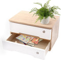 Lockable Desk Organizer Wooden Desktop Drawers Office Flat Files Storage Box Locking Countertop Storage Cabinet (Wood Color + White, 2-Tier)