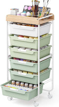 SYKIARIOL Rolling Cart with 6 Drawers,Utility Storage Cart with Drawers,Art Craft Organizers and Storage,Makeup Organizer with Wooden Tabletop,Green