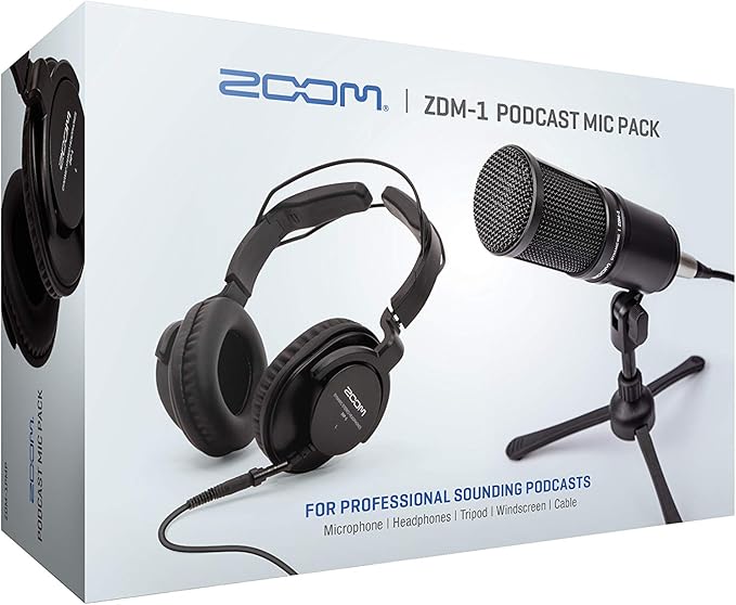 Zoom ZDM-1 Podcast Mic Pack Includes Dynamic Microphone, High-Quality Headphones, Tripod, Windscreen, and XLR Cable