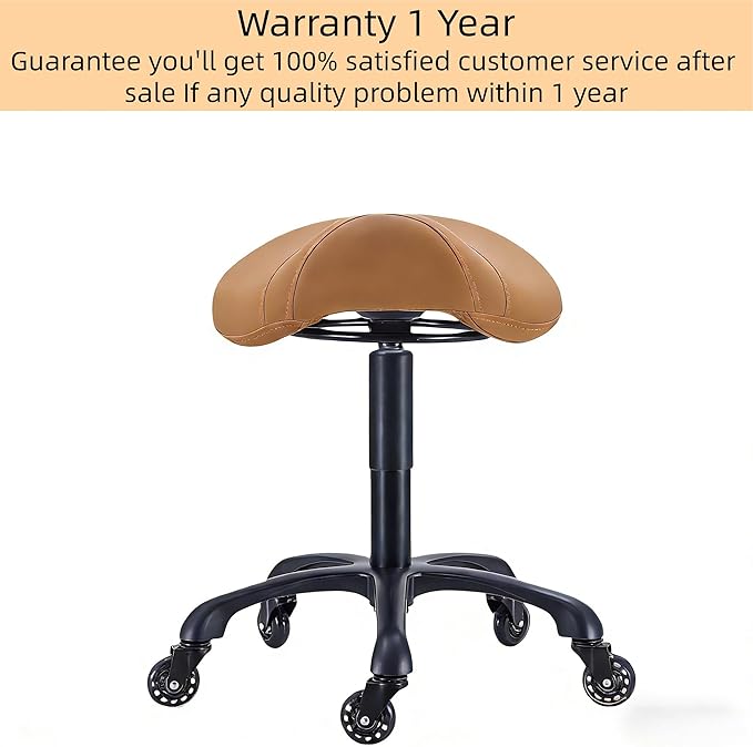 Saddle Salon Stool with Wheels,Heavy Duty Adjustable Rolling Stool for Barber, Tattoo, Nail,Spa,Dentist(Brown)