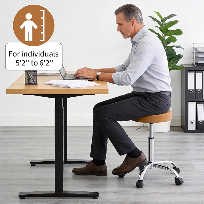 FIRAVOE Office Desk Chair, Adjustable Swivel Rolling Stool 19.5’’-26.6’’,Camel Brown Desk Stool with Wheels (Camel Brown)