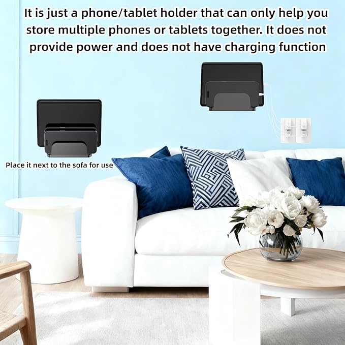 Wall Mounted Mobile Phone Storage Manager, Capable of Accommodating up to Four Phones or Tablets at a time, Compatible with Tablets, ipads, Kindle Wall Mounted Storage Racks. (Black)
