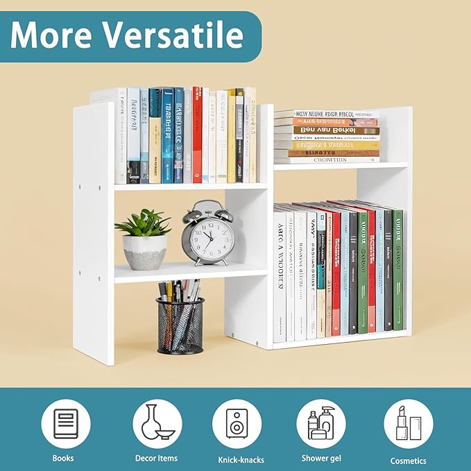 Desktop Shelf Organizer for Top of Desk - Wood Desk Hutch for Dorm Room Essentials & Home Office - Small Tabletop Bookshelf for Storage & Decor Display