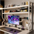 Desktop Hutch Bookshelf,Many Gifts,Metal Desktop Bookcase with pegboard, Desk Shelf, Countertop Storage Organizer Rack for Dorm or Office,Desktop Shelves (White, 45.3" Lx9.9 Wx39 H)