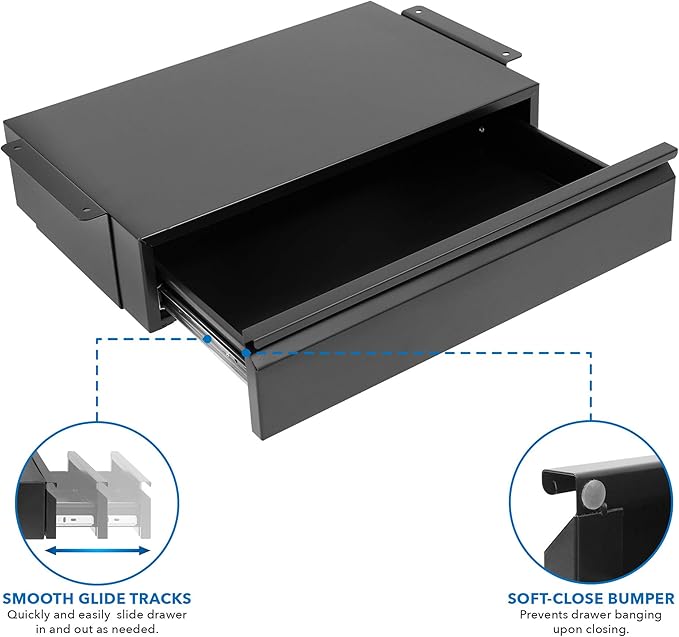 Mount-It! Under Desk Pull-Out Drawer, Heavy-Duty Steel Under Table Slide-Out Storage Organizer, Smooth Glide Track, Fits Desks Over 0.71″ Thick, 11 lb Capacity