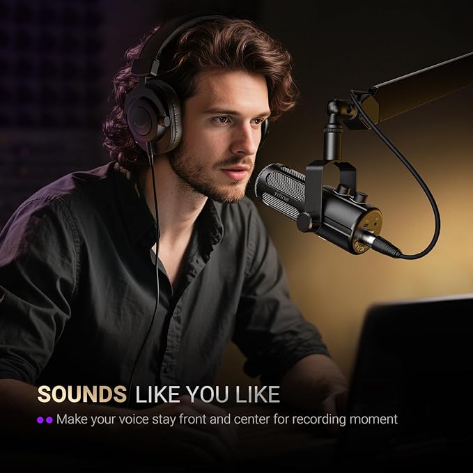 FIFINE Podcast Microphone, USB/XLR Vocal Dynamic Microphone for Streaming, Recording, Broadcast, Content Creator, Studio Microphone for PC with Mute Button, Headphone Monitoring-AmpliTank TANK6