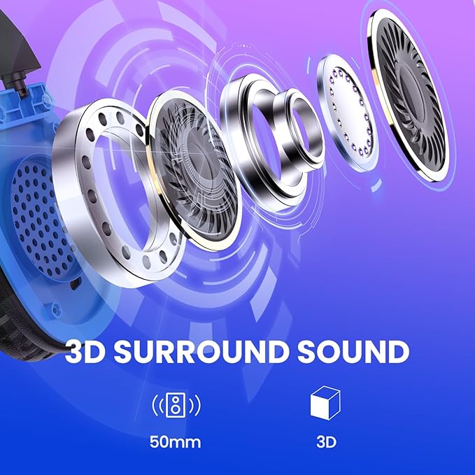 WolfLawS Wireless Gaming Headset with Noise Canceling Microphone for PS5, PC, PS4, 2.4G/Bluetooth Gaming Headphones with USB and Type-c Connector, Wired Mode for Controller - Blue and Red