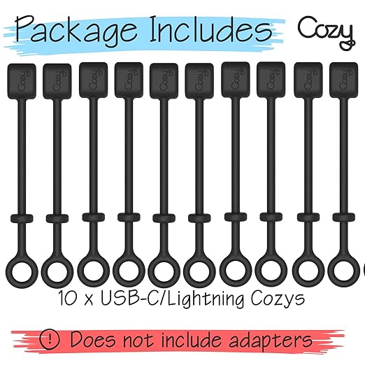 [10-Pack] Charging Cable Keeper/Holder/Adapter Tether, Compatible with Micro USB adapters, Apple Pencil USB-C Adapter | Perfect for Keychain, Car, Travel (Black - 10 Pack)