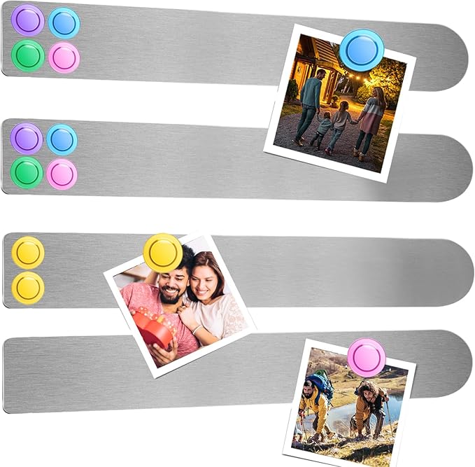 Metal Magnetic Strips with Adhesive Backing Bulletin Bar Board Memo Strip with Colorful Magnet for Home Office School 4 Pcs (Silver)