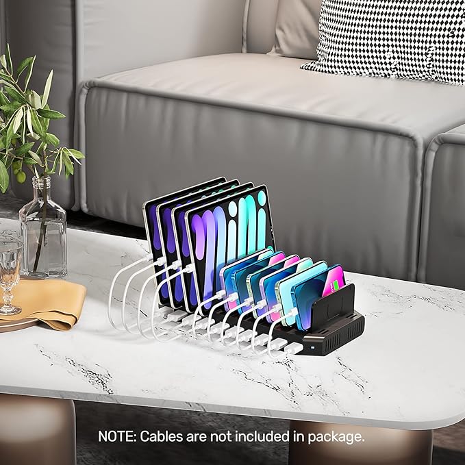Unitek USB Charging Station for Multiple Devices, Charger Organizer Stand Dock with Dividers, Quick Charge 3.0 Compatible for Smartphone, Tablet, iPad and Other Electronics