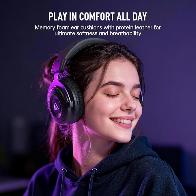 EKSA E900WT Wireless Gaming Headset for PC Ps5 Ps4, 2.4 Ghz USB&Type-C Gaming Headphones with Microphone, 30ms Latency, 80H Battery Bluetooth Headphones for Switch, Laptop, Mobile, Mac