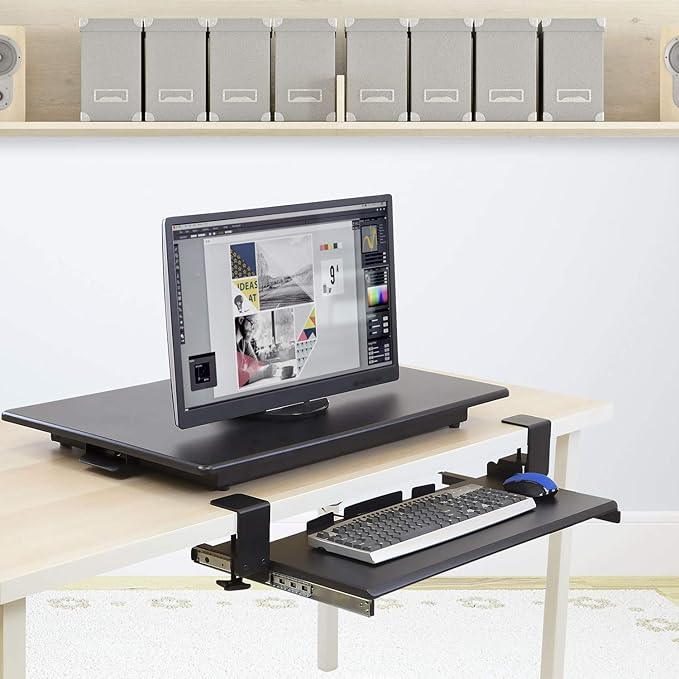 Mount-It! Keyboard Tray Under Desk, Clamp-On No-Drill Slide-Out Keyboard Drawer with Mouse Platform, 27" x 11" Ergonomic Keyboard Tray for Home Office, Fits Desks up to 2.2" Thick