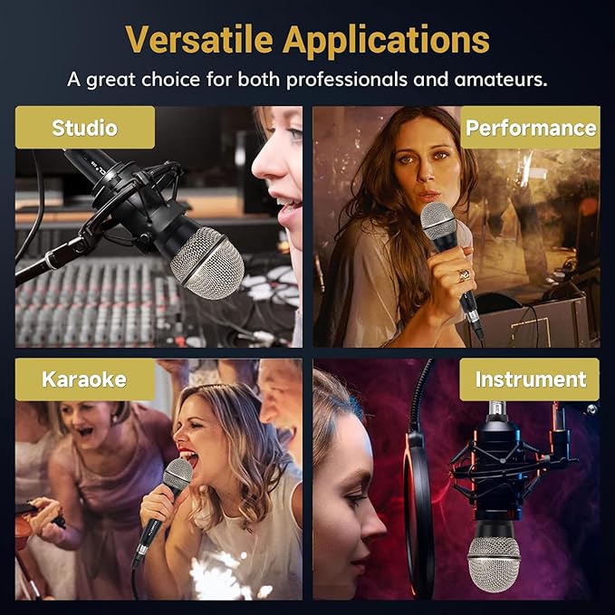 Wired Microphone for Karaoke Singing, Metal Corded Microphone for Speaker Karaoke Machine, Instrument Dynamic Microphone XLR with Cord 13.12ft and ON/Off Switch