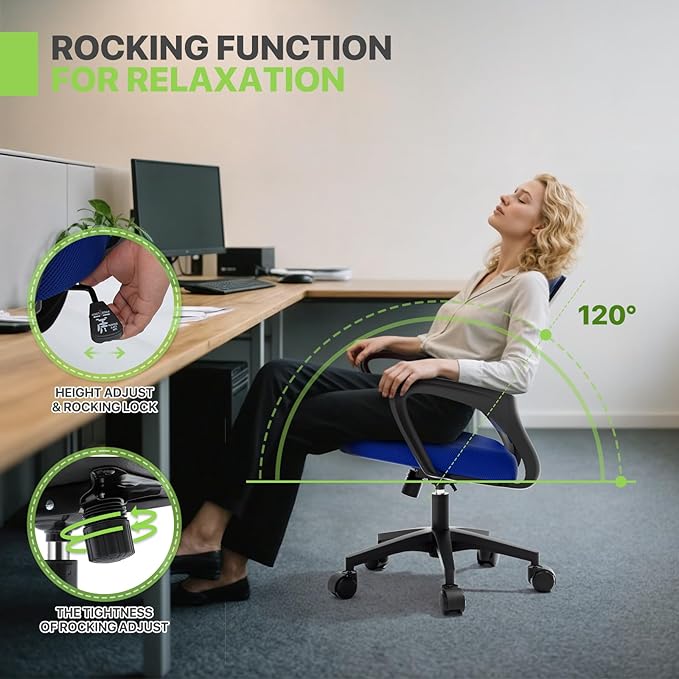 Magshion Office Chair, Ergonomic Mid-Back Mesh Desk Chair, Rolling Computer Chair with Lumbar Support & Comfy Armrests for for Gaming, Work, Study, 300 Lbs Capacity, Navy Blue