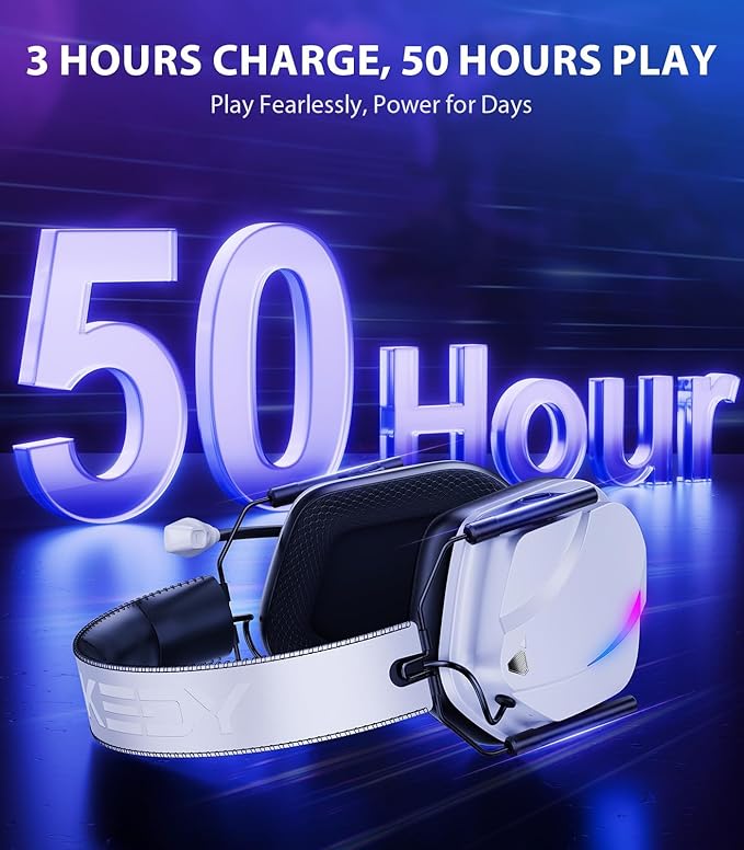 Vakedy Wireless Gaming Headset for PS5, PS4, PC, 2.4GHz Low-Latency & Bluetooth 5.4 Gaming Headphone with Noise Canceling Mic, 50mm Drivers, 50H Battery Wireless Headset for Switch, Mobile, Mac