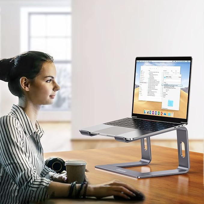 BESIGN LS03 Aluminum Laptop Stand, Ergonomic Detachable Computer Stand, Notebook Holder Compatible with MacBook Air Pro, Dell, HP, Lenovo More 10-15.6" Laptops, Space Gray