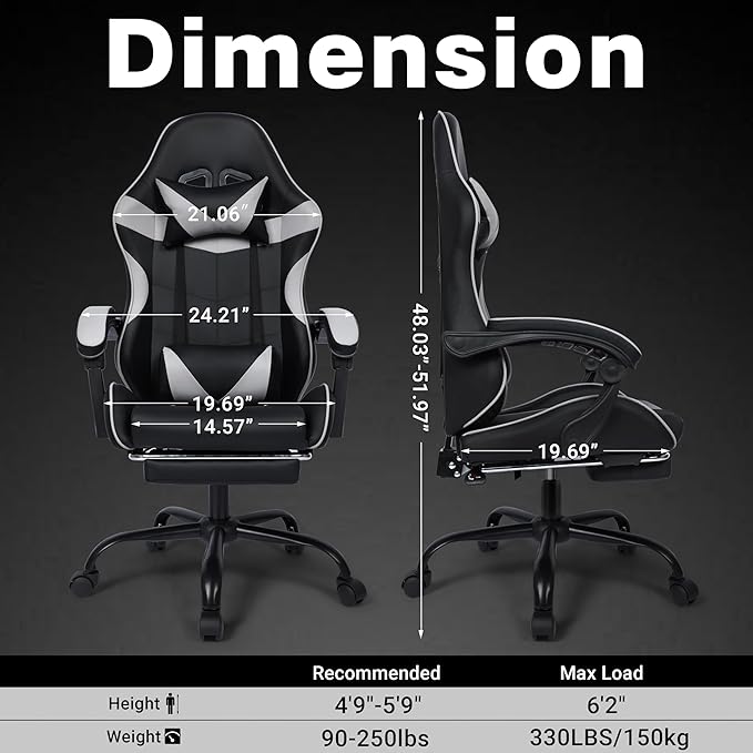 Gaming Chair,Height Adjustable Chair with 360°Office Desk Chair,Heavy Duty 330lbs Video Game Chair for Adults