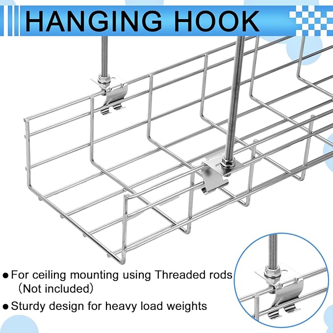 Shimeyao 10 Pcs Wire Mesh Cable Tray Ceiling Hanging Hook, Basket Tray Ceiling Support Hang Bracket, Galvanized Steel Hanging Hook for Network, Fiber Optic, Cabling Accessory