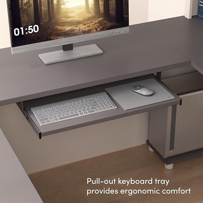 Bestar Connexion U-Shaped Workstation with Three Drawers, 72W, Slate/Sandstone