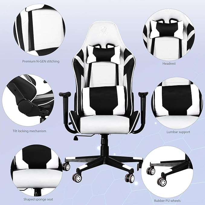 Gaming Chair,Video Game Chair with Massage Lumbar Support, Ergonomic Computer Chair Height Adjustable with Swivel Seat and Headrest