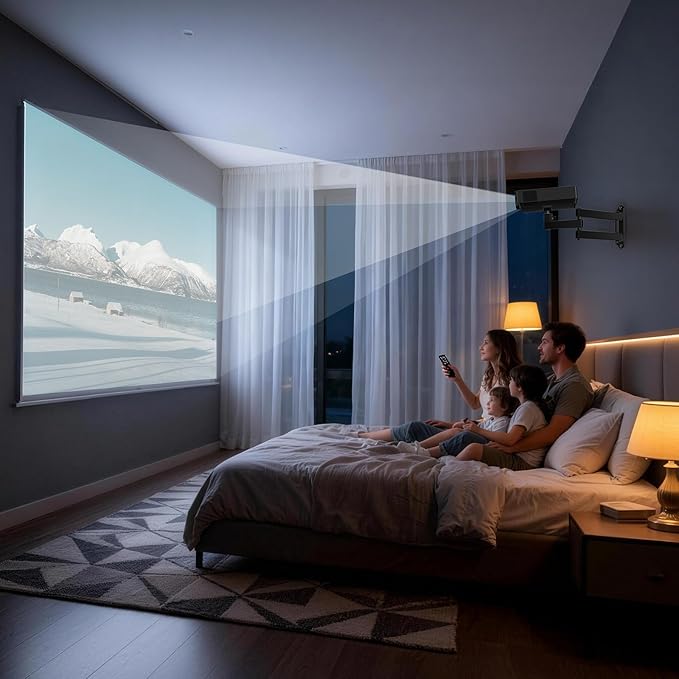 WALI Mini Foldable Projector Wall Mount with 360° Rotating Gimbal, Fully Adjustable Wall/Ceiling Mount Bracket for 1/4" M4 M6 Screw Projectors, Small Projector Holder up to 4.4lbs (1330LM-PM), Black