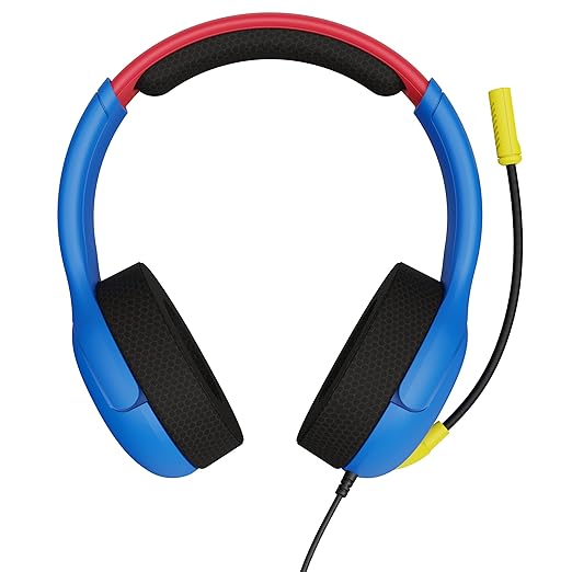 PDP Gaming AIRLITE Stereo Headset with Mic for Nintendo Switch/Switch Lite/OLED - Wired Power Noise Cancelling Microphone, Lightweight, Soft Comfort On Ear Headphones 3.5mm Jack (Mario Dash Blue)