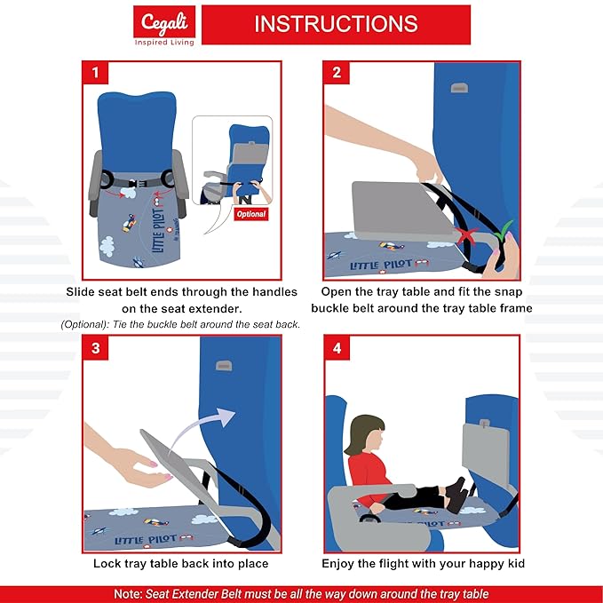 Cegali Airplane Seat Extender for Kids ANM: Enhance Your Child's in-Flight Comfort. Travel Toddler Bed, Leg Rest, Foot Hammock, All in One (My Animals - Cool Grey)