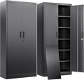 BESFUR Metal Storage Cabinet with 2 Doors and 5 Adjustable Shelves Garage Storage Cabinet with Lock 71" Office Storage Cabinets Locking Cabinets for Garage Office Shop Home (Black)