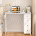 Small White Desk with Drawers for Bedroom, 35.4 Inch Kids Girls Teens Student Writing Desk with Storage, Reversible Study Table, White Computer Desk for Home Office, Makeup Vanity Desk for Small Space