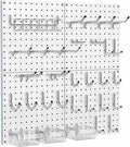 Peg Board, 68PCS Heavy Duty Metal Pegboard with Hooks, 4 Pack White Peg Board Panels, 50lbs Load Capacity Each, Pegboard Wall Organizer for Garage, Workshop, Craft Rooms Total 24” x 24”