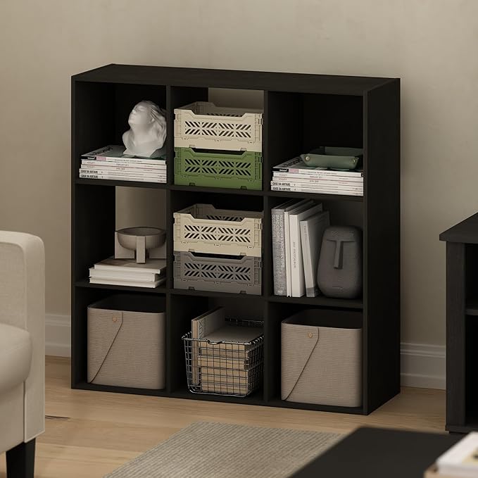 Furinno PELLI Book Shelf, 9-Cube Bookshelf, Cube Storage Organizer Bookcase, 11.7 x 35.3 x 35.4, for Living Room, Bedroom, Home Office, Espresso