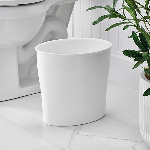 iDesign Small Oval Trash Can - Ideal for Bathroom or Home Office - White - Made in USA