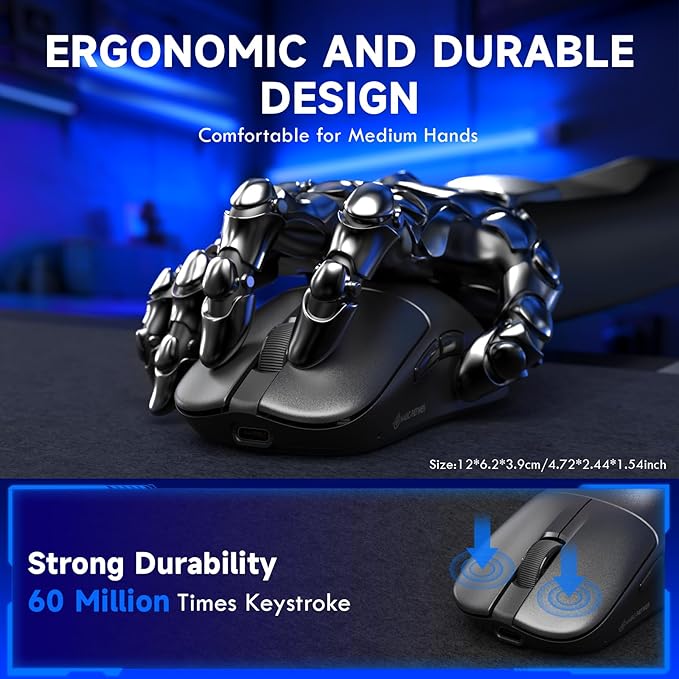 ZIYOU LANG×Magic-Refiner AJ199 Lightweight Wireless Gaming Mouse,Tri-Mode(2.4G/Wired/BT),24K DPI,PAW3311 Optical Sensor,1000Hz Polling Rate,600mAh,49g Ergonomic Mice for Mid-Large Hands-Black