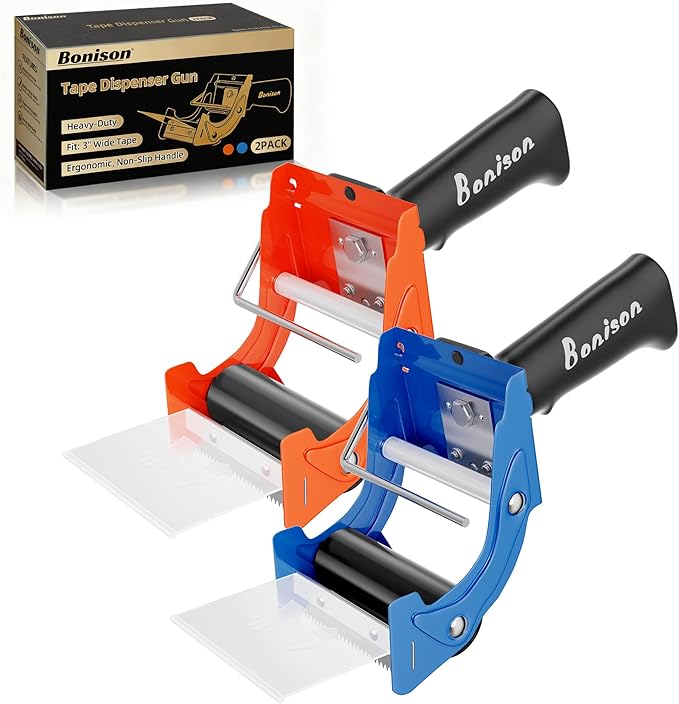 Professional 3-Inch Tape Gun Dispenser, 2-Pack Heavy-Duty Packing Tape Dispenser for Shipping Boxes, Quick Reload, Works with Standard & Thick Tape, Ergonomic Handle for Warehouse, Moving & Office