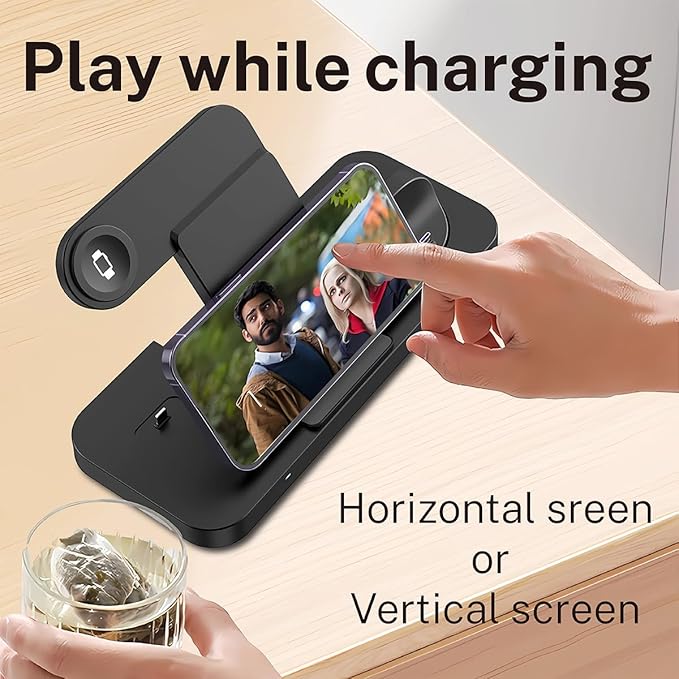 6-in-1 Fast Wireless Charging Station for iPhone 16/15/14/13, Apple Watch Ultra/9/8, AirPods Pro,18W Qi-Certified (B21A-C-BLACK)