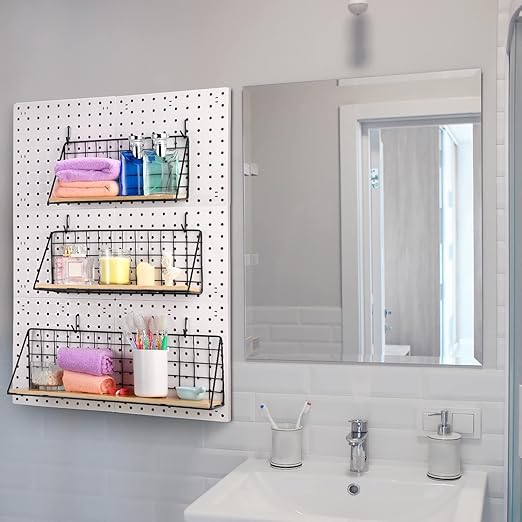 Coume Pegboard Shelves with Steel Pegboard Brackets and Hooks Tool Organizer Storage Tray Garage Basket Storage Display Accessories (Black)