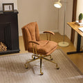 VINGLI Home Office Desk Chair Comfy with wheels&Removable Armrests,Gold Base Vanity Chair with Back,Adjustable Rolling Swivel Computer Task Chair for Study,Makeup,Office,Bedroom,Microfiber/Suede,Brown