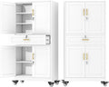 61" Metal Garage Storage Cabinet with Wheels and Locking Doors and Tall Rolling Steel Tool Cabinet with 5 Adjustable Shelves for Garage,Home,Office,Shop (White, 71" H x 35.43W x 15.74" D)