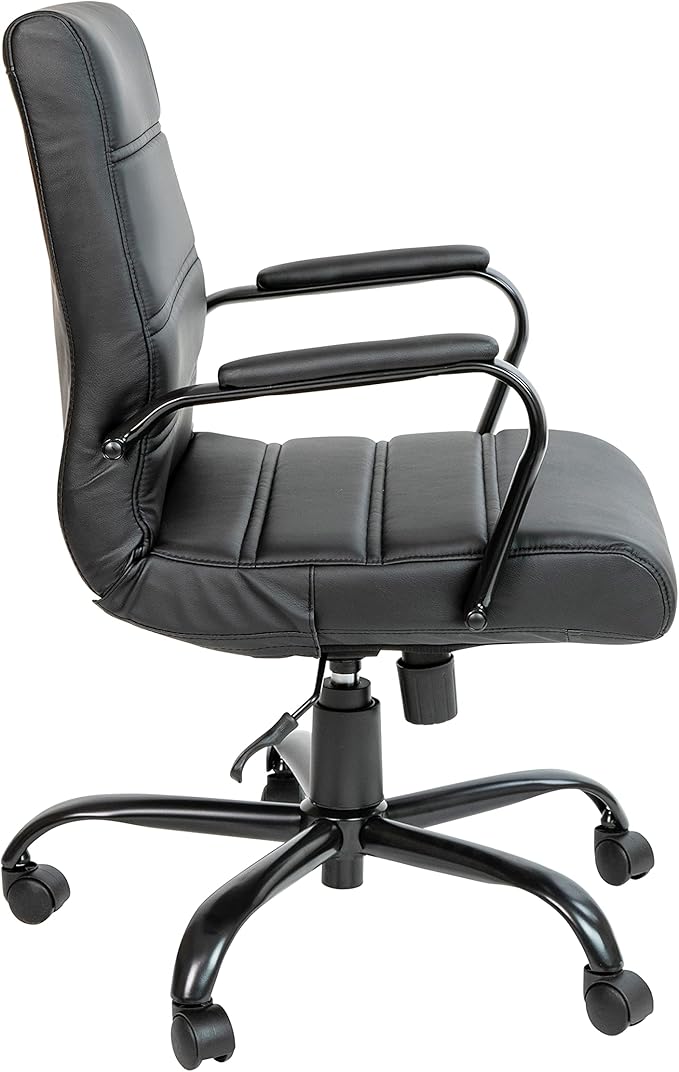 Flash Furniture Whitney Mid-Back Swivel LeatherSoft Desk Chair with Padded Seat and Armrests, Adjustable Height Padded Office Chair, Black