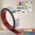 QDYMXUN Self Adhesive Backing Metal Strip for Magnets, Flexible Ferrous Memo Tapes Roll for Bulletin Boards in Studio, Office, School (Glossy Silver, 118''L x 1.57''W, Contains 30 Magnets)