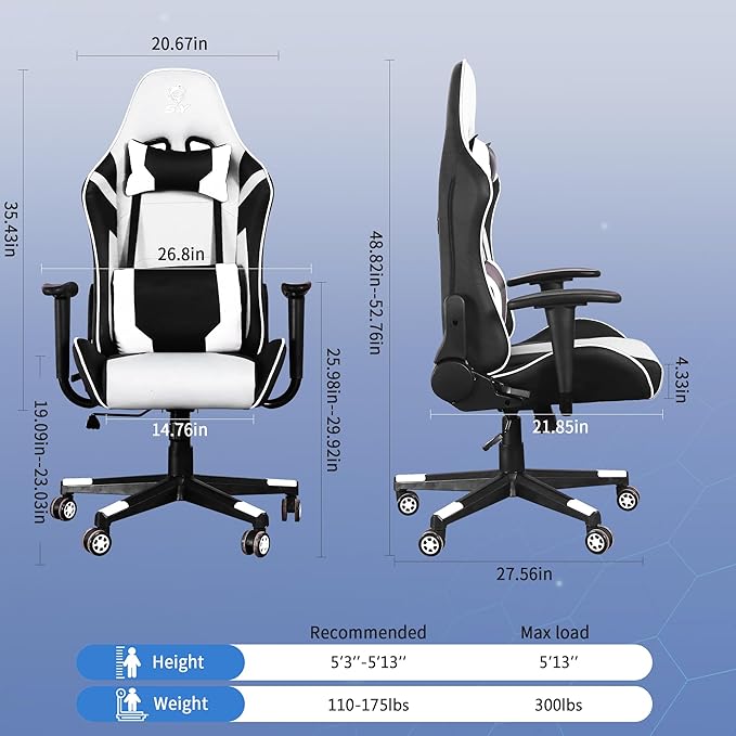 Gaming Chair,Video Game Chair with Massage Lumbar Support, Ergonomic Computer Chair Height Adjustable with Swivel Seat and Headrest