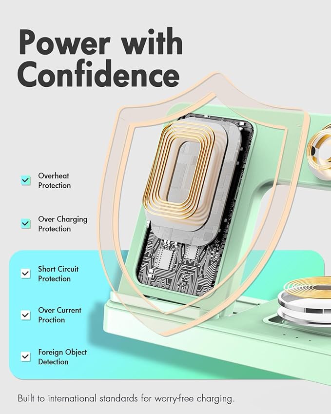 Wireless Charger Stand Charging Station: 3 in 1 Charger Multiple Devices for Apple iPhone 17 16e 16 15 14 Pro Max 13 12 11 for Watch 11 10 9 8 7 6 5 4 3 2 SE and Ultra & Airpods Series, Light Green