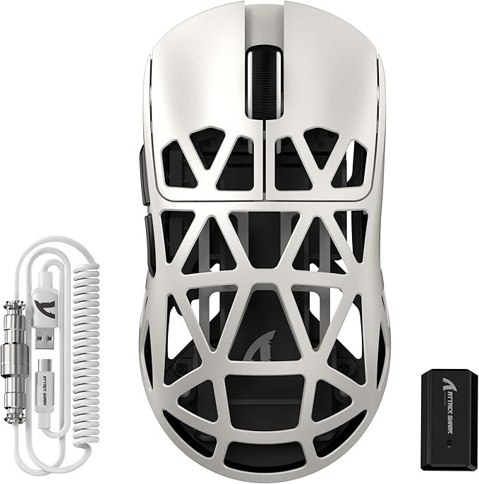 ATTACK SHARK R2PRO 45g Superlight Magnesium Alloy Mouse, PixArt PAW3950 Sensor, 42000DPI, 8000Hz Wireless Polling Rate, 2.4G/BT/Wired Gaming Mouse, Programmable Mice with Coiled Cable, PC/Mac, Creamy