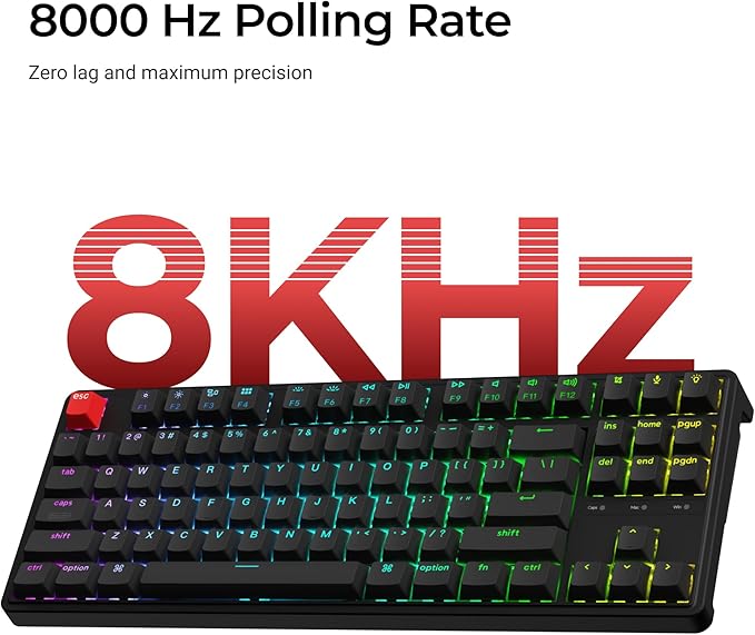 Keychron C3 Pro QMK/VIA Custom Mechanical Keyboard, 8000 Polling Rate Hot Swappable Programmable 87 Keys Compact TKL Layout Gasket Mount, RGB Backlight Wired Gaming Keyboard with Super Banana Switches