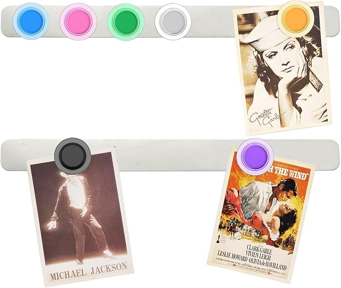 Magnetic Board Strip Set, 2 Pack Frameless Stainless Steel Iron Magnetic Strips with Adhesive Backing, Memo Notes Bulletin Bar Board for Wall, Office, School, Home, Includes 7 Colorful Magnets