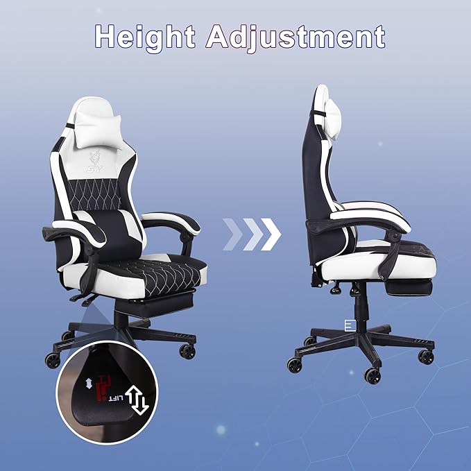 Gaming Chair,Video Game Chair with Footrest and Massage Lumbar Support, Ergonomic Computer Chair Height Adjustable with Swivel Seat and Headrest