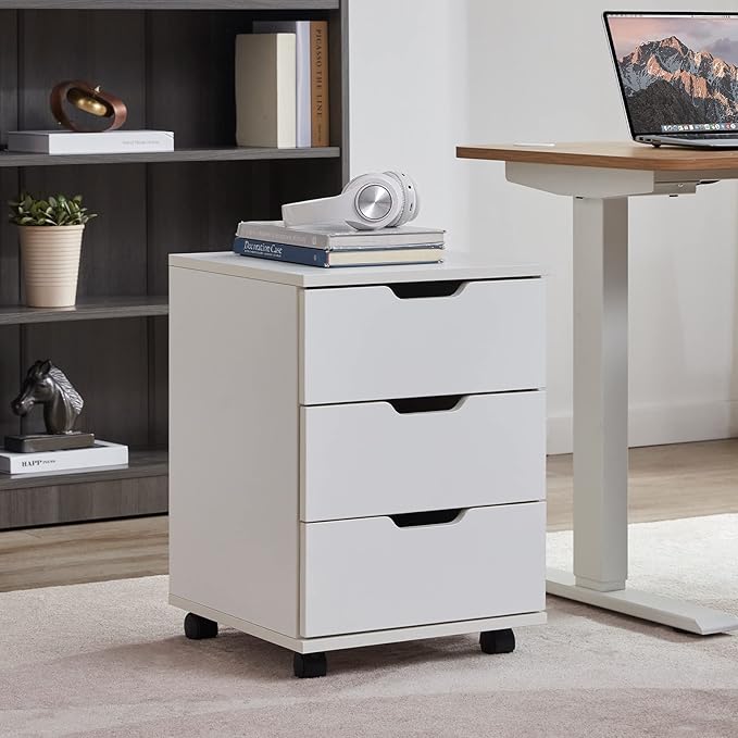 Farini Wood File Cabinet for Home Office,Under Desk 3 Drawer Mobile File Cabinet(White,Non-Assembled)